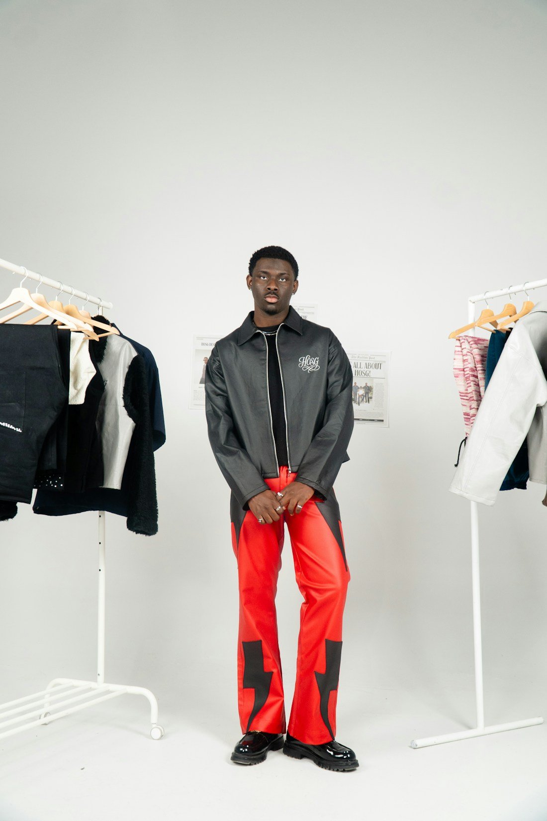 Fashion editorial: a person styled in a vibrant statement outfit